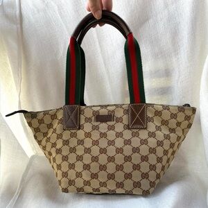 Gucci Brown Monogram Canvas Tote with Leather Trim